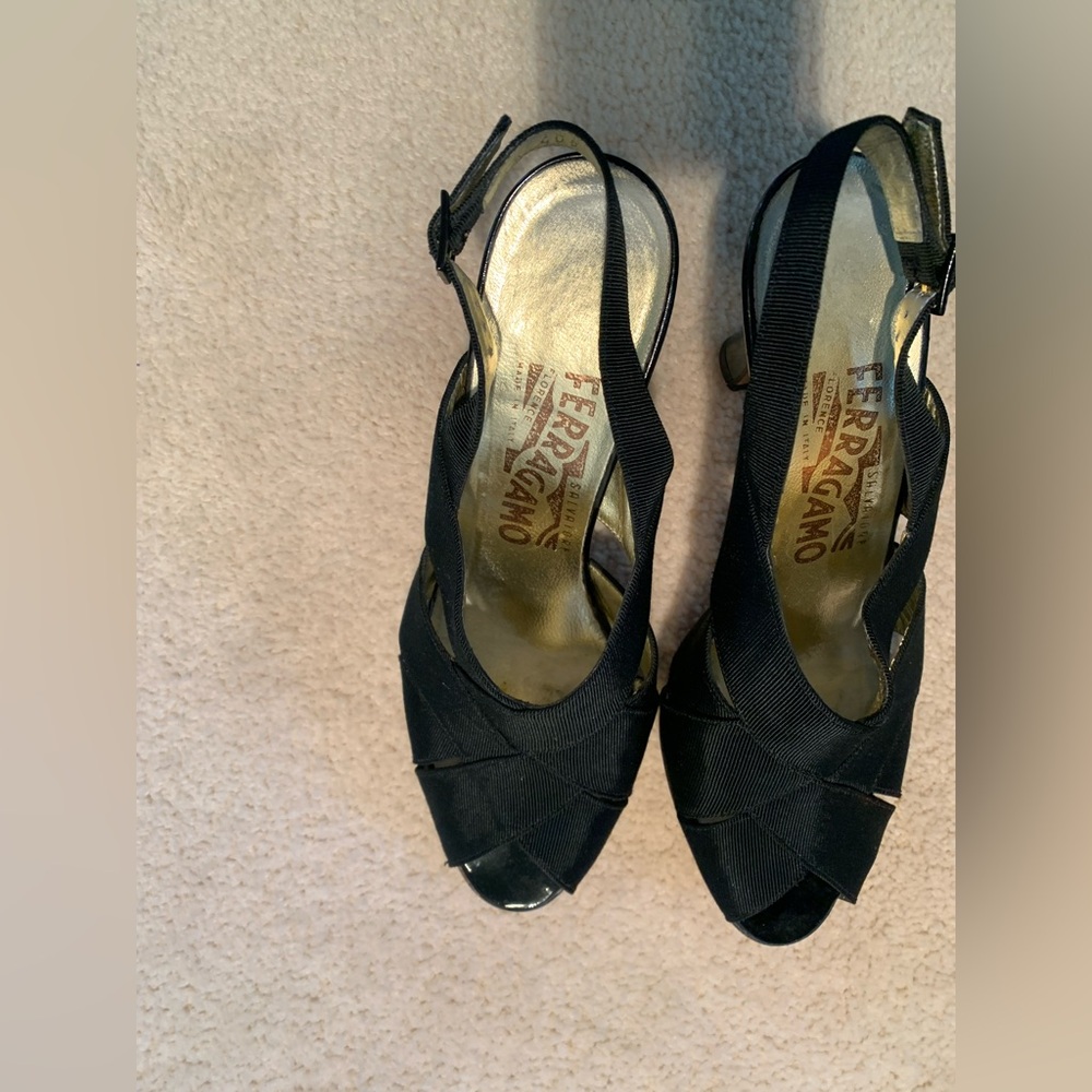 Salvatore Ferragamo Black Peep-Toe Heels